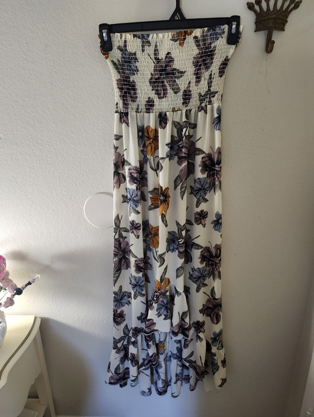 Cream Dress with Purple and Mustard Floral Print
